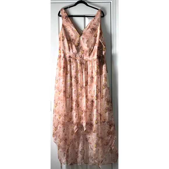 Adrianna Pappel Dress‎ Women Pink Tie High To Low Hem Maxie Size 18W Y2k Beachy - Picture 1 of 16